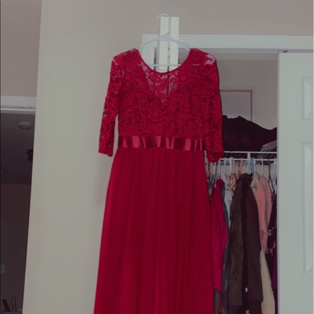 Beautiful Red Prom Lace and Net Maxi